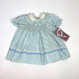 Vintage Polly Flinders Hand Smocked Blue Dress 6-9